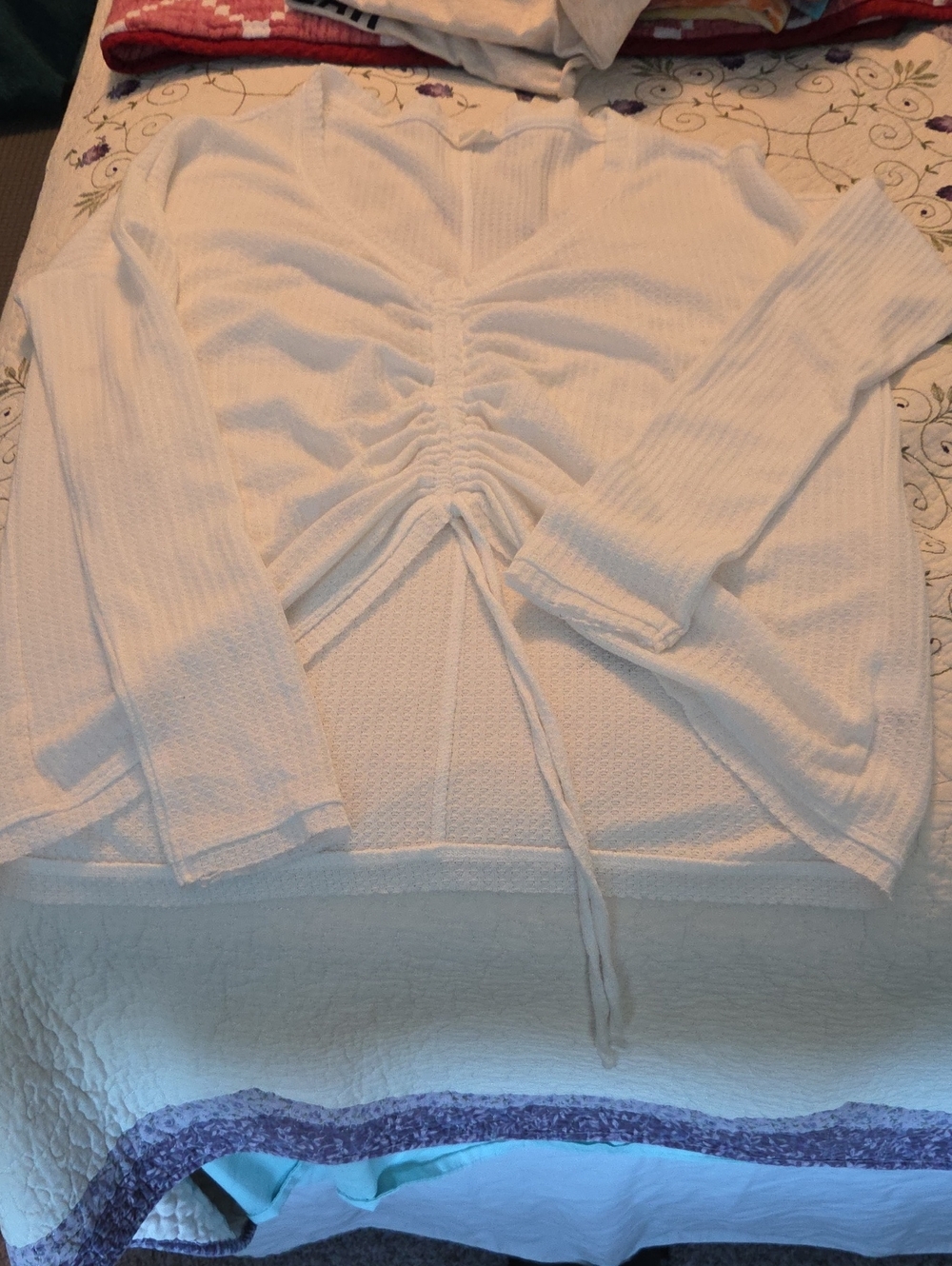 Aeropostale White Long Sleeve Ruched Front Top